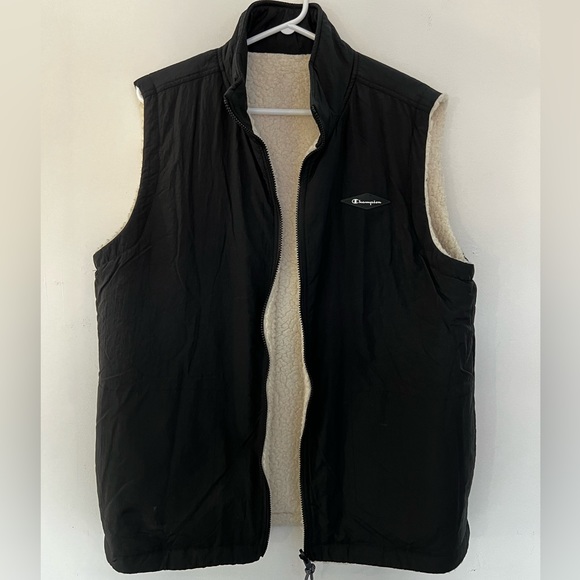(SIZE M/L) Champion Reversible Sleeveless Sherpa Jacket Vest Black and creamish - Picture 6 of 6